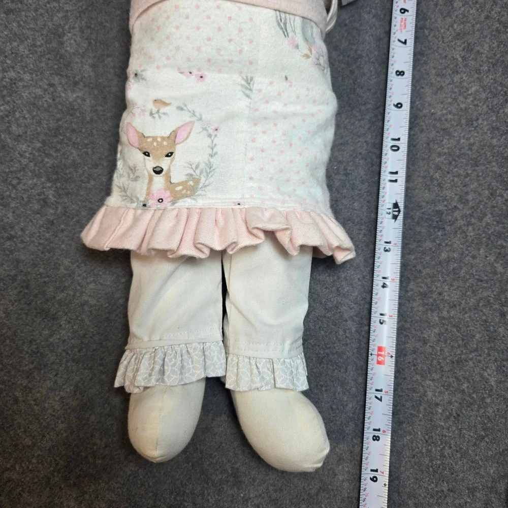 Handmade Cloth Rag Doll Brown Yarn Braid‎ Pink Woodland Deer Outfit 18 In Unique